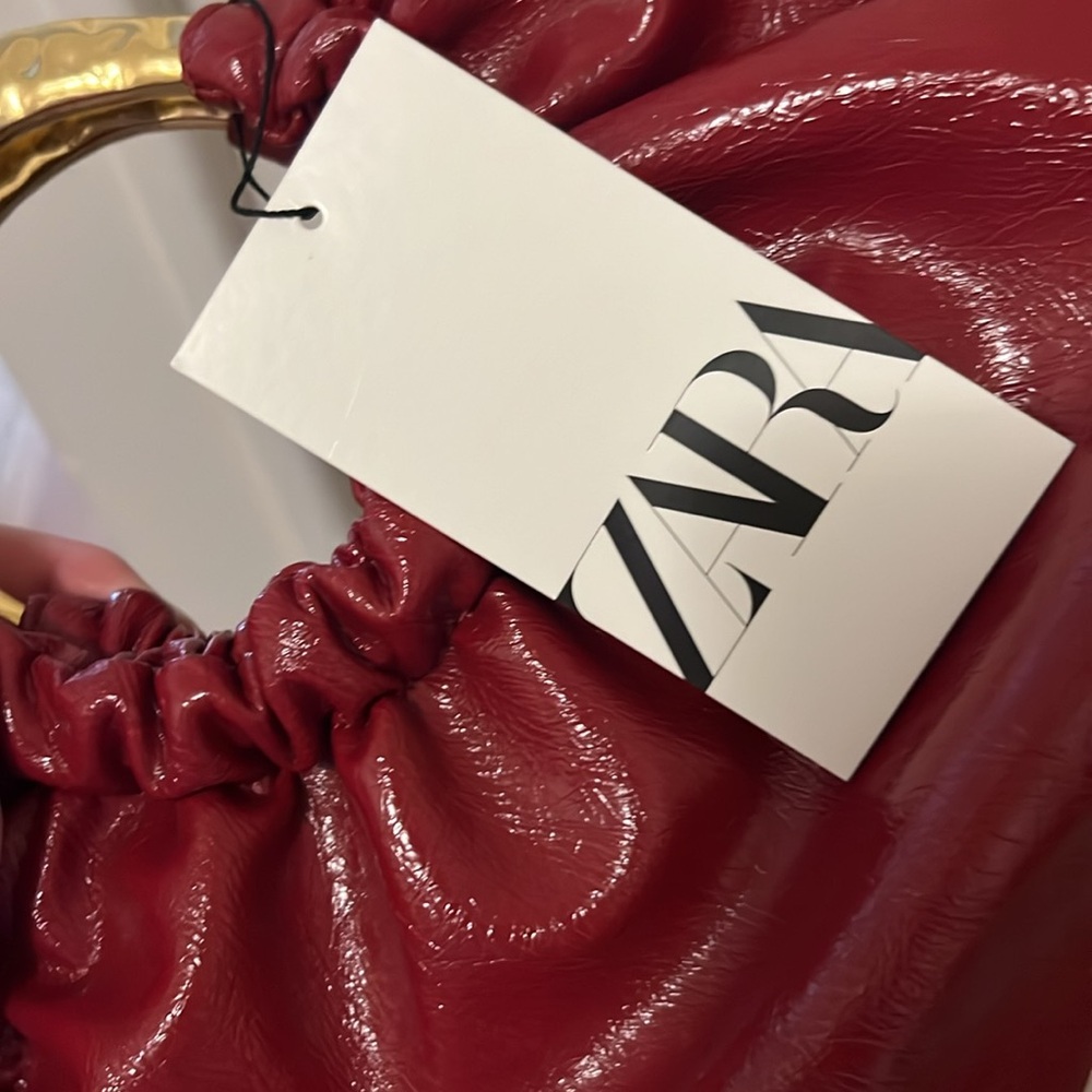 Red Handbag with Gold Handle - Picture 6 of 8